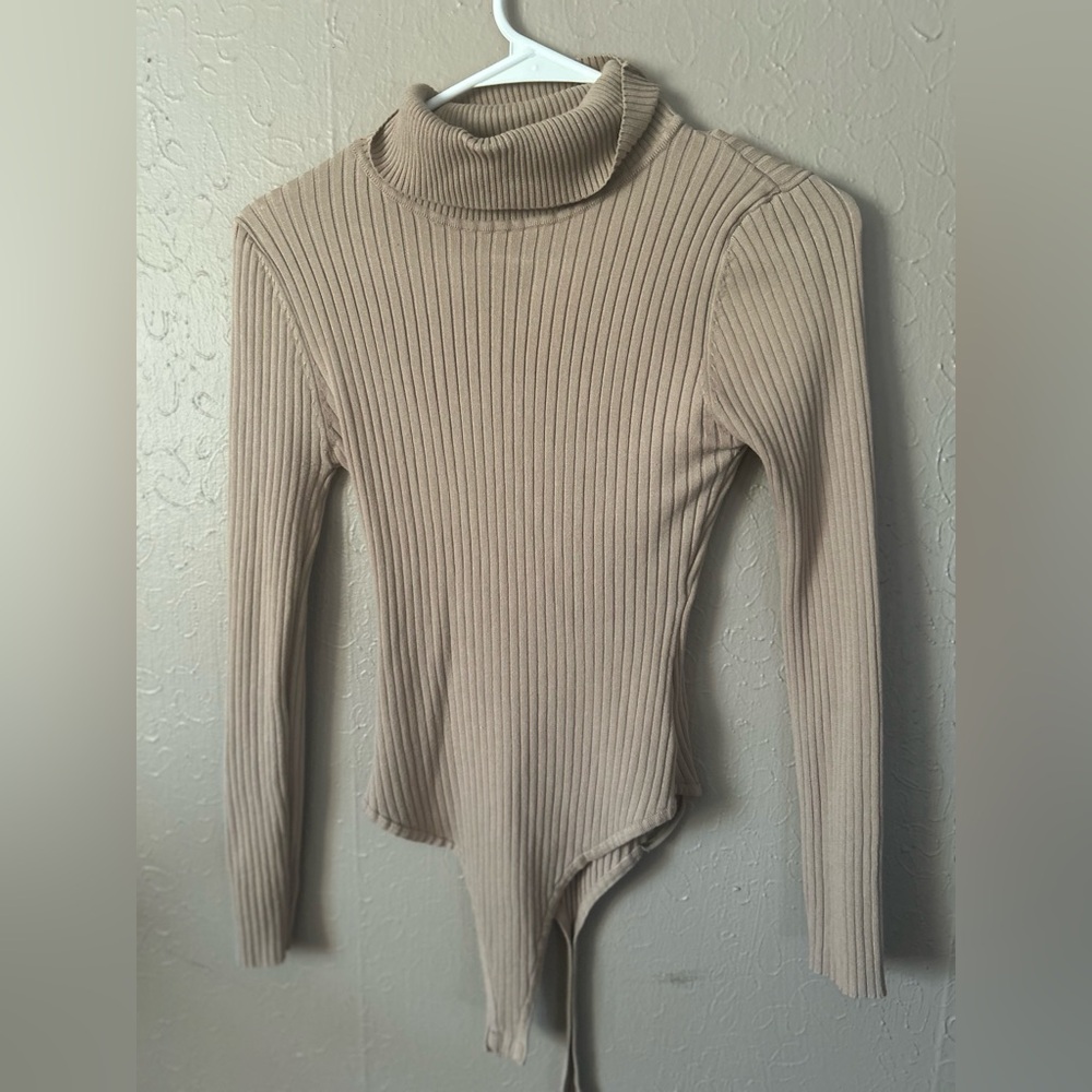 Love Tree Tan Cowl Neck Sweater Ribbed Knit NWOT